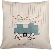 Cotton Linen Square Decorative Throw Pillow Case Vintage Cushion Cover home is where you park it