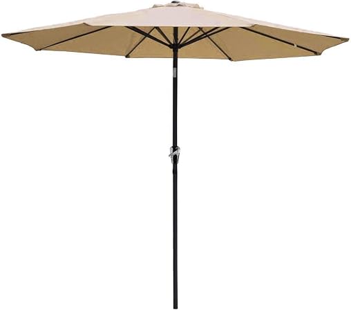 Amazon Com Yescom 9ft Aluminum Outdoor Patio Tan Umbrella W Crank Tilt Deck Market Yard Beach Pool Cafe Decor Garden Outdoor