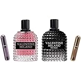Valentine Milano Couple Set Perfume Gift Set for Women/Men EDP – (100ml x2) Amber Floral & Oriental Scents, Cologne with a Modern Twist Elegant, Plus 2 Refillable 5ml Travel Spray Bottles.