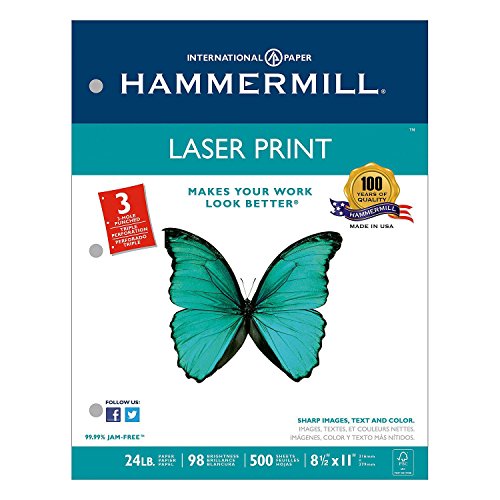 Hammermill Laser Print Paper - Letter - 8.5" x 11" - 24lb - 3 x Hole Punched - Ultra Smooth - 98 GE/112 ISO Brightness - 500 / Ream - White