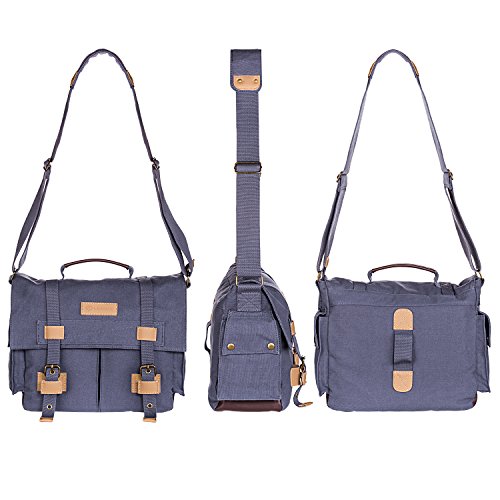 DSLR SLR Camera Bag,MOACC Canvas Vintage Camera Messenger Bag Shoulder Bag with Shockproof Insert(BBK3)