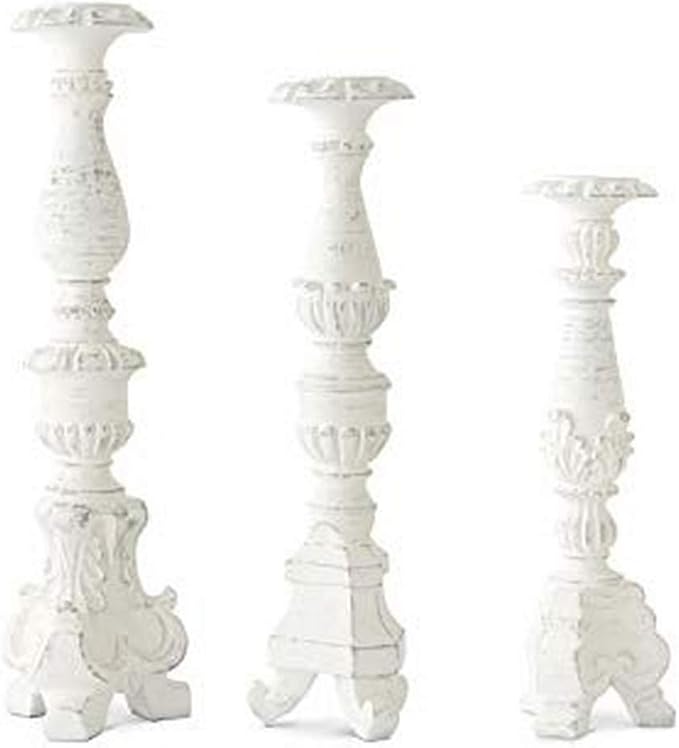 K&K Interiors Candleholder, Set of 3 White Washed Decorative Buy