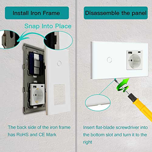 BSEED WiFi Smart Switch, Touch Switches with Glass, Compatible with Alexa, Tuya and Smart Life, Neutral Cable Required, 1 Gang 1 Way + 1 USB/Type C Plug, 157 mm White