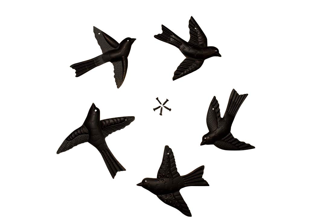 Haute Collage 5x Birds 3D Wall Art - Freedom - Flock of Birds Set of 5 Decorative Metal Wall Hanging Art 5 x 4.5 inches or 11 x 12 cm