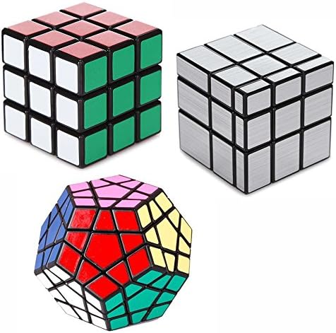 Eavann Speed Cube Set of 3, (Megaminx, Silver Mirror and 3x3x3) Magic Puzzle with Stand