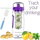 Time Marked Fruit Infuser Water Bottle AQUATIME Large 32 oz – Free Brush For Easy Clean – Convenient To Carry - Leak Proof - FDA Approval BPA Free & Eco – Friendly Tritan Copolyester Plastic