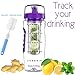 Time Marked Fruit Infuser Water Bottle AQUATIME Large 32 oz - Free Brush For Easy Clean - Convenient To Carry - Leak Proof - FDA Approval BPA Free & Eco - Friendly Tritan Copolyester Plastic