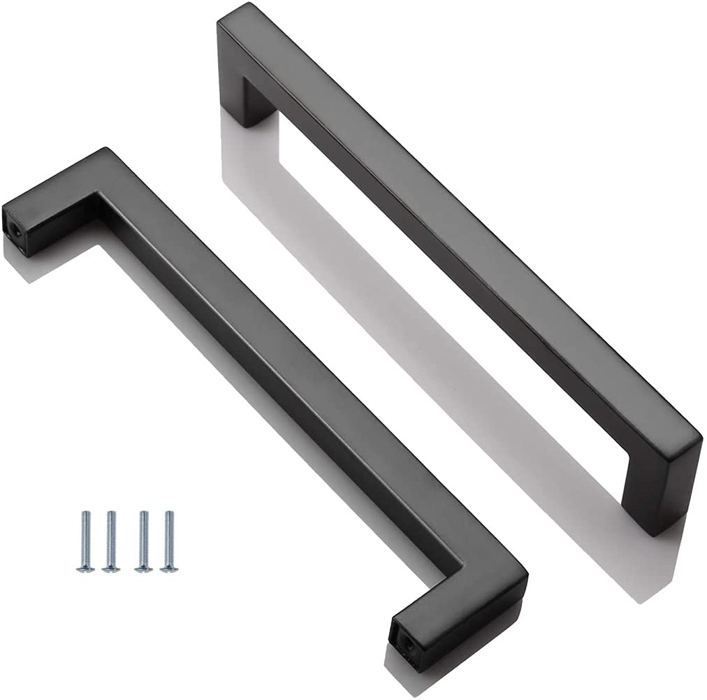 ANSIEDIO 2 Pack Black Stainless Steel Cupboard Handles - 160mm Kitchen Cabinet Door Handles Furniture Drawer T Bar Pulls