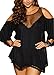 FENTI Women Plus Size Babydoll Jersey Knit Camisole Dress Lace Trim Lingerie, Black, 2XL