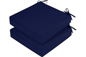 HOMELYSIAN Waterproof Outdoor Chair Cushions Set of 2, Square Outdoor Seat Cushions with Ties and Removable Covers, 19 x 19 Outdoor Cushions for Patio Furniture with Portable Handle(Navy)