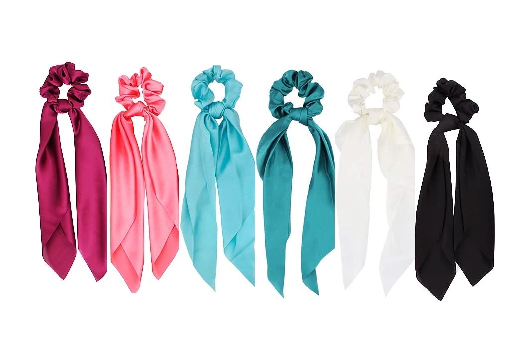 Hair Scarf Scrunchies, Bow Scrunchies for Hair, Chiffon Floral Scarf BowPonytail Holder for Women Girls (liangA)