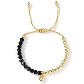 SHINUS BOHO Dainty Heart Gold Plated Beaded Adjustable Bracelet for Women, Handmade Boho Black Red White Beads Statement Trendy Prom Jewelry Gift