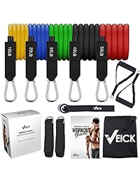 Veick Resistance Bands Set   Include 5 Stackable Exercise Bands with Door Anchor Attachment, Legs Ankle Straps, Portable Carry Bag and Bonus eBook   100% Life Time Guaranteed