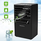 Air Conditioner Fan, MZTDYTL Mini Portable Desktop Fan 9.5-inch Personal Misting Table Fan Small Evaporative Air Cooler Circulator Humidifier- Black