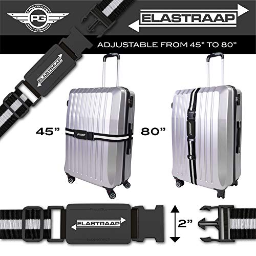 Luggage Straps, Adjustable Non-Slip Baggage Belts- Suitcase Bands For Travel Bag (2 Straps, White Stripe 2pk)