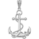 Claddagh Gold - Fine 925 Sterling Silver Cubic Zirconia Nautical Rope Fouled Anchor Charm Pendant