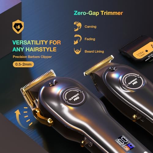 SUPRENT Professional Hair Clippers for Men - Zero Gap T Blade Hair Cutting Kit Cordless Barber Trimmer Set with LED Display (Black)