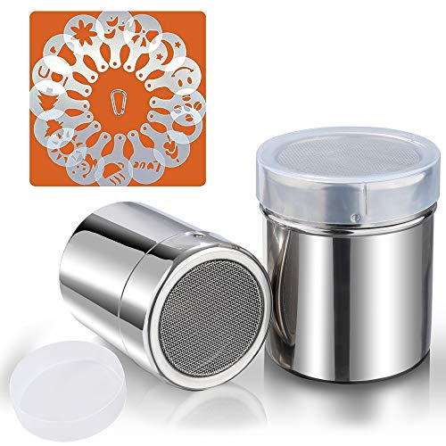 Powder Sugar Shaker with Lid, SOSMAR 2 Pieces 304 Stainless Steel
