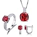 JewelryPalace Women's Cushion 12.1ct Created Red Ruby Jewelry Sets Solitaire Engagement Ring Clip On Hoop Earrings Pendant Necklace 925 Sterling Silver Size 9