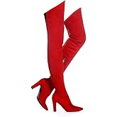 Shoe'N Tale Women Stretch Suede Chunky Heel Over The Knee Boots Thigh High for Women