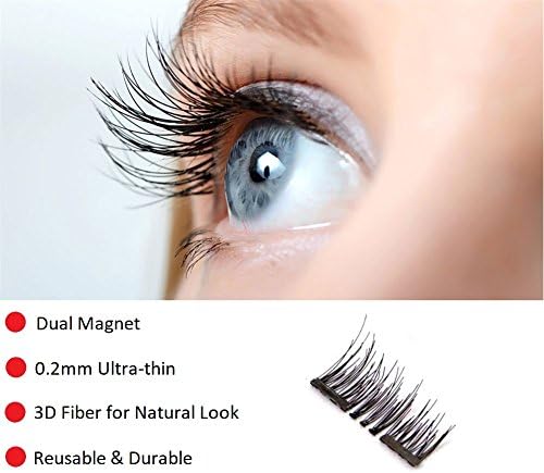 New 3D Dual Magnetic False Eyelashes, 1 Pair (4 Pieces), Handmade Eyelashes, Ultra-thin 0.2mm, Reusable Best Fake Fiber Lashes for Natural Look