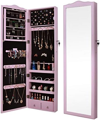 Lhy Save Armoire A Bijoux Mur Ou A Suspendre Sur Une Porte Armoire A Bijoux Miroir Mural Avec Led Verrouillable Armoire De Rangement Bijoux Rose No Light Amazon Fr Cuisine Maison