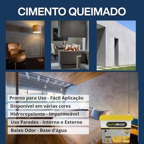 Cimento Queimado 5KG Euro decor para Parede e Piso | Revestimento Decorativo com Efeito Cimento Queimado, Acabamento Moderno e Alta Durabilidade (Crômio, 5KG)