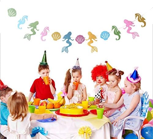 (Set of 12)Christmas Mermaid Seashell Banner Garland Party Supplies for Kid Birthday Party Decoration