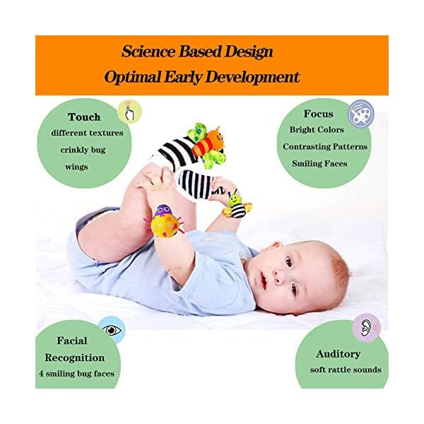 Foot-Finders-Wrist-Rattles-for-Infants-Developmental-Texture-Toys-for-Babies-Infant-Toy-Socks-Baby-Wrist-Rattle-Newborn-Toys-for-Baby-Girls-Boys-Baby-Boy-Girl-Toys-0-3-3-6-6-9-Months Foot Finders & Wrist Rattles for Infants Developmental Texture Toys for Babies & Infant Toy Socks & Baby Wrist Rattle - Newborn Toys for Baby Girls Boys - Baby Boy Girl Toys 0-3 3-6 6-9 Months