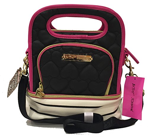 Betsey Johnson top Handle Be Mine Black Striped Quilted Lunch Tote Bag