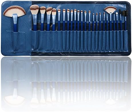 Amoroam 24 Pieces Makeup Brushes Set for Face and Eye Blending Shading Contouring Highlighting Powder Liquid Cream Cosmetic Tools Eyeliner Eyeshadow Brow Concealer Foundation Blush Lip Brushes (Blue)