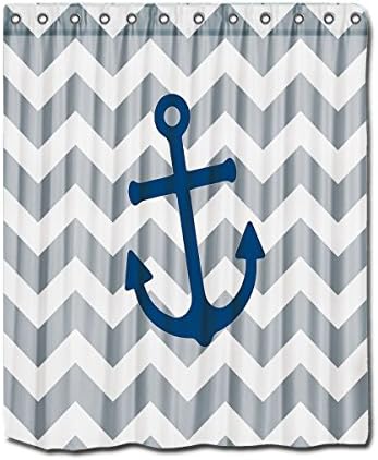 YYT Personalized Shower Curtains Nautical Anchor Chevron Navy Blue Gray Shower Curtain 60"X72"