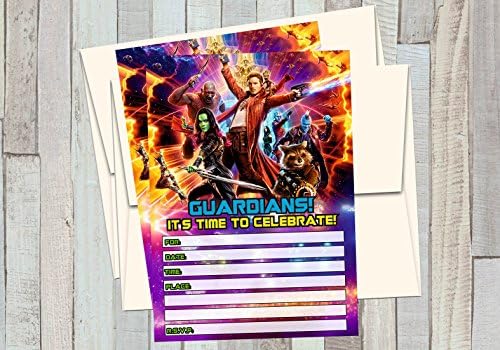 A2ZPlusmore 12 Guardians of The Galaxy 2 Birthday Invitations (12 5x7in Cards, 12 Matching White envelopes)