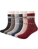 Womens Winter Warm Knit Wool Socks Thick Casual Soft Crew Sock Colorful Printed 6-Pack