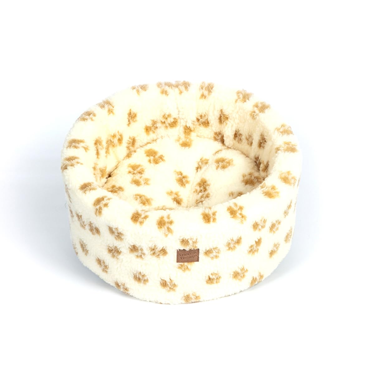 Danish Design Sherpa Fleece Beight Brown Paw Print Machine Washable Cat/Kitten Cosy Bed Large 50 cm
