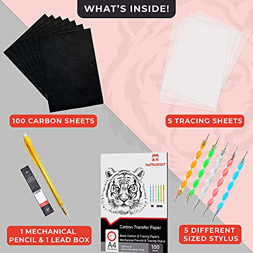 Raimarket 112 Pcs Black Carbon Paper for Tracing On Fabric, Wood and