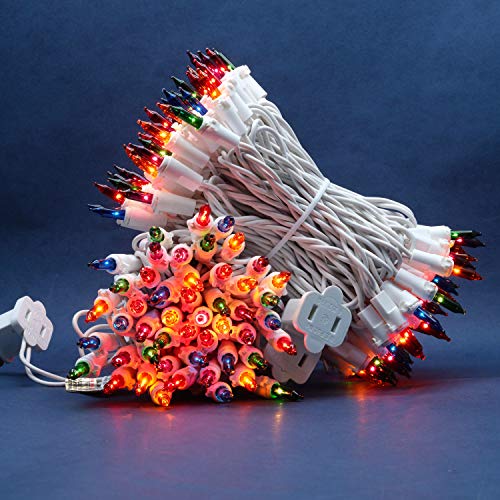 MultiColor Incandescent Christmas Lights, 66 Ft White Wire 200 Mini