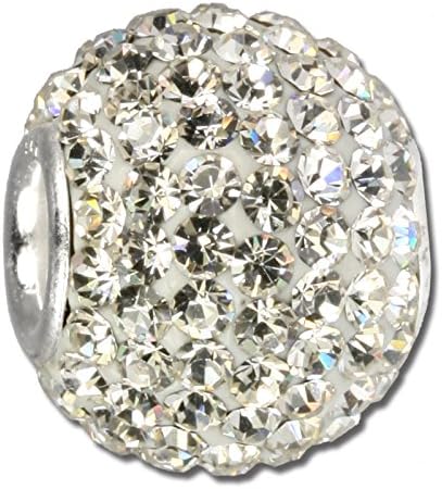 SilberDream Glitter Bead Swarowski Elements white shiny, 925 Sterling Silver Charms Bead, for Bead Bracelet, Necklace or Earring GSB201