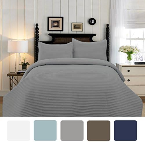 SOHO LifeStyle Ultra Soft Microfiber Channel Stitch Reversible 3 Pieces Quilt Set, Full/Queen, Gray