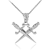 Polished 925 Sterling Silver Crossing Daggers Charm Pendant Necklace, 20"