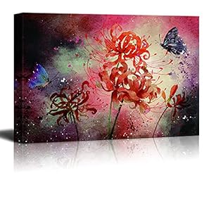 Canvas Wall Art Beautiful Abstract Flowers and Birds Painting Artwork for Home Prints Framed - 12x18 inches