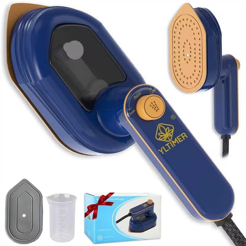 Portable Mini Travel Iron for Clothes, 180° Rotating Handheld Iron Steam, Small Size Ironing Machine for Dry and Wet Ironing for Business, Home, Fabric Wrinkle Remover（Dark Blue)
