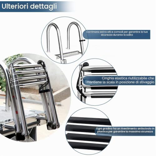 Geloo Pool Ladder for Swimming Pool Boats 4 Bathing Steps | Pool Deck Boat Yacht Load Capacity 200 kg with Non-Slip Steps with Handrail