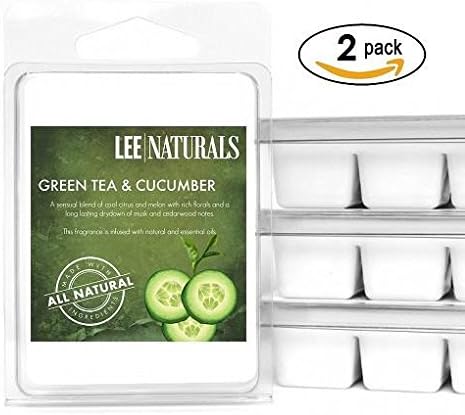 Lee Naturals Classics - (2 Pack) GREEN TEA &amp; CUCUMBER Premium All Natural 6-Piece Soy Wax Melts. Hand Poured Naturally Strong Scented Soy Wax Cubes
