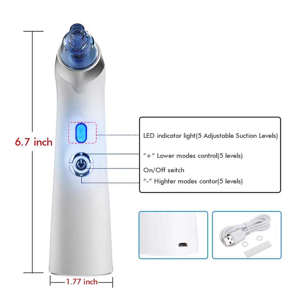 Blackhead Remover Pore Vacuum, Electric Blackhead Vacuum Cleaner Blackhead Extractor Tool Device Comedo Removal Suction Beauty Device USB Rechargeable for Women Men