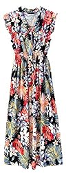 Plum Feathers Exotic Print Smocked Waist Maxi Dress