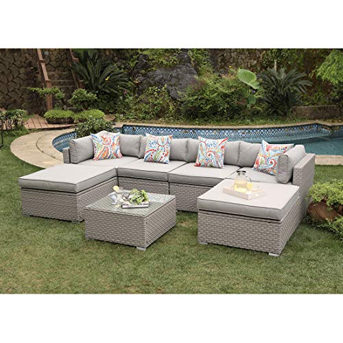 COSIEST 7Piece Outdoor Furniture Warm Gray Wicker Family Sectional