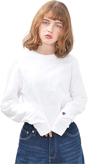 Amazon ホワイト M ディーループ D Loop チャンピオン Champion 5 2oz 長袖 Tシャツ 無地 レディース メンズ 大きいサイズ オーバー 韓国 005 1 Tシャツ カットソー 通販