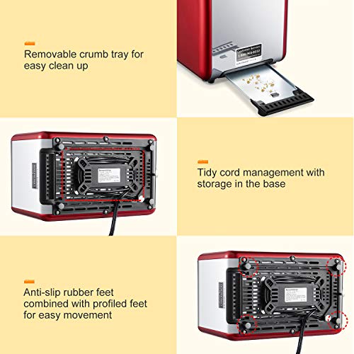 Bonsenkitchen 2 Slice Red Toaster, Extra Wide Slot 5.5''*1.4'' for