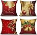 BLUETTEK Merry Christmas Series Cotton Linen Decorative Throw Pillow Covers 18 Inch by 18 Inch (Xmas Bells & Bow)